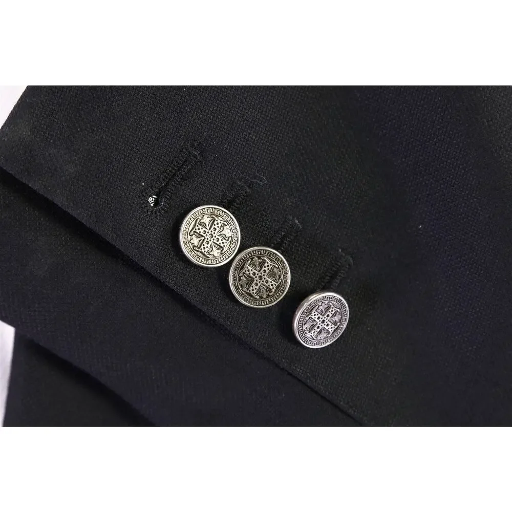 Custom Tailored Bespoke Solid Black 2-Btn Wool Suit 46R